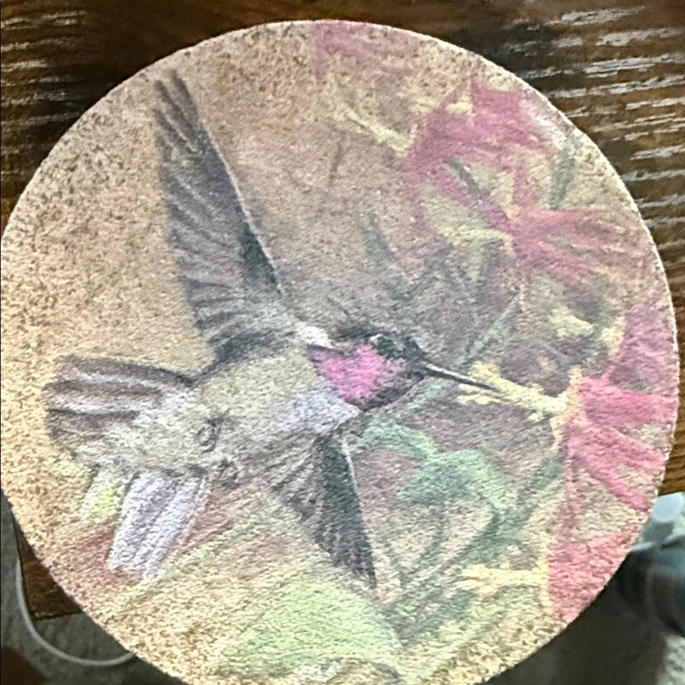 Thirstystone Hummingbird Stone Coaster Set with Pink and Brown Accents- Set of 4